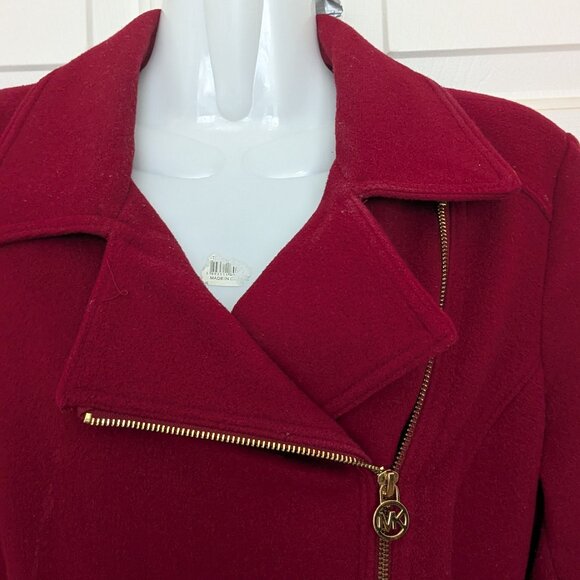 Michael Kors Women's Asymmetrical Belted Wool Blend 3/4 Coat Size PL Red . - Picture 3 of 12